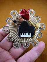 (m322-17) Piano I love music lover red rose heart Black heart pin pendant - £20.48 GBP