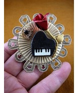 (m322-17) Piano I love music lover red rose heart Black heart pin pendant - $35.45 CAD