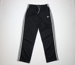 Vintage Adidas Mens Large Spell Out Striped Wide Leg Sweatpants Pants Black - $54.40
