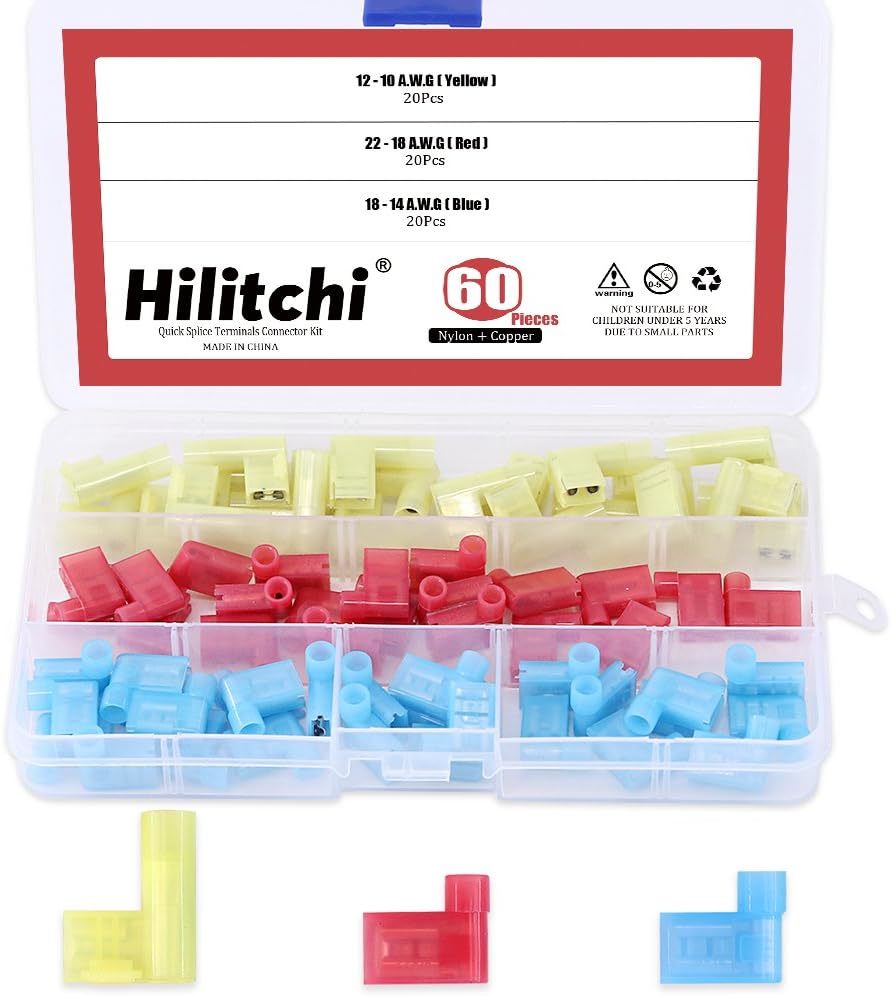 Hilitchi 60Pcs 22-18 18-14 12-10 Gauge Nylon Flag Spade Female Insulated... - $26.99
