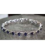 Silver Blue Sapphire Bracelet 12 Ct blue sapphire 4x6 mm Oval Handmade b... - £139.58 GBP