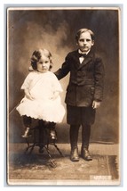 RPPC Adorable Little Boy and Girl Dressed Up Studio View UNP Postcard U4 - £3.12 GBP