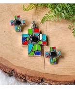 Mosaic Multi Color Gemstone Silver Enamel Stone Cross Pendant &amp; Earring ... - $851.50 MXN