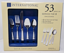 International Satin Danford Stainless Flatware Service 53 Piece Set New - $129.99
