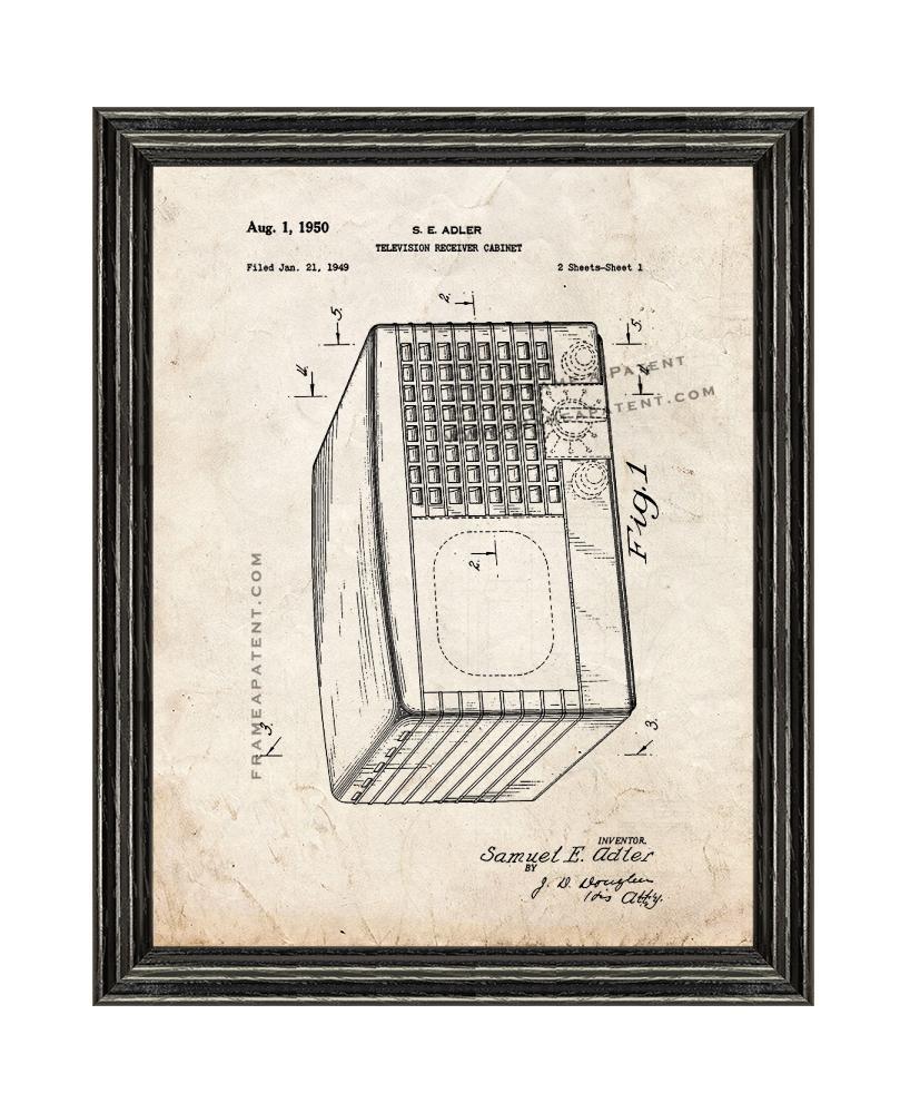 Television Receiver Cabinet Patent Print Old Look with Black Wood Frame