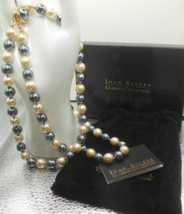 Vintage Signed JOAN RIVERS Two-strand Two-Tone Glass Pearl Necklace 17&quot; - £67.47 GBP