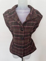 Cabi Womens Brown Tweed Plaid Button Up Sleeveless Jacket Wool Vest Small - £19.43 GBP