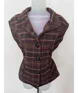 Cabi Womens Brown Tweed Plaid Button Up Sleeveless Jacket Wool Vest Small - $33.69 CAD