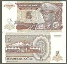 Zaire P53, 5 Nouveaux Zaires, Mobutu, leopard, / palace of the nation, U... - £1.94 GBP