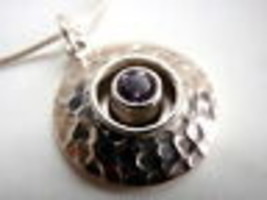 Faceted Purple Amethyst Hammered 925 Silver Pendant - £5.40 GBP