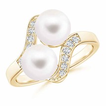 ANGARA Dual Freshwater Pearl Ring with Diamond Accents for Women in 14K Gold - £498.73 GBP