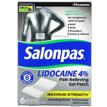 Salonpas Lidocaine Maximum Strength Pain Relieving Gel-Patch, 6 ct Exp 2025 - £12.26 GBP