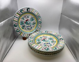 Set Of 4 Deruta Italian Pottery Green Rooster Rim Soup Bowls - £214.31 GBP