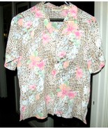 Pink & Tan on White Polyester Blouse Size Large Donnkenny Classic - $183.71 MXN