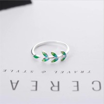  Green Leaf Epoxy Fashion 925 Sterling Silver Jewelry Atmosphere Creative Ring - £7.95 GBP