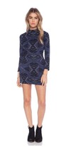 NWT Women&#39;s Free People Blue Print Long Sleeve Bodycon Cut Out Dress Sz L Large - £31.64 GBP