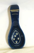 Ceramic Spoon Rest Holder Dark Blue Floral - $16.82
