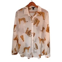 Cheetah Allover Print Blouse Sz L Sheer Animal Button Front Elegant Fore... - £21.91 GBP