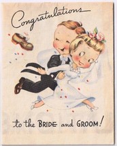 Vintage Greeting Card Bride &amp; Groom Fold Out To Full Sheet - $13.70