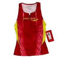 Saucony Womens Cycling Tri Zip Red Yellow Tank, Size XS (81086-KARSIP) - £17.30 GBP