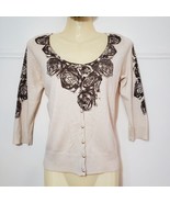 ONE WORLD Beige Embellished Cardigan Sweater Top Small S - £13.34 GBP