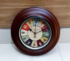 Brown Wooden Wall Clock Antique Style Decorative Round Gift Vintage - £63.33 GBP