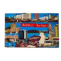 Postcard Greetings From Las Vegas Casinos Dunes Sands Stardust Frontier Chrome - $6.92