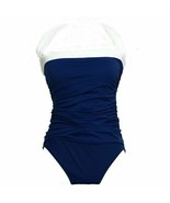 RALPH LAUREN Indigo Blue Shirred Bandeau Halter Slimming Fit Swimsuit 12 - £47.54 GBP