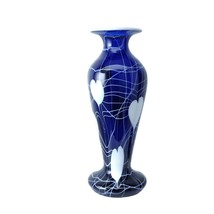 c1920 American Imperial Freehand Cobalt Hearts and Vines Art Glass Vase ... - $816.01