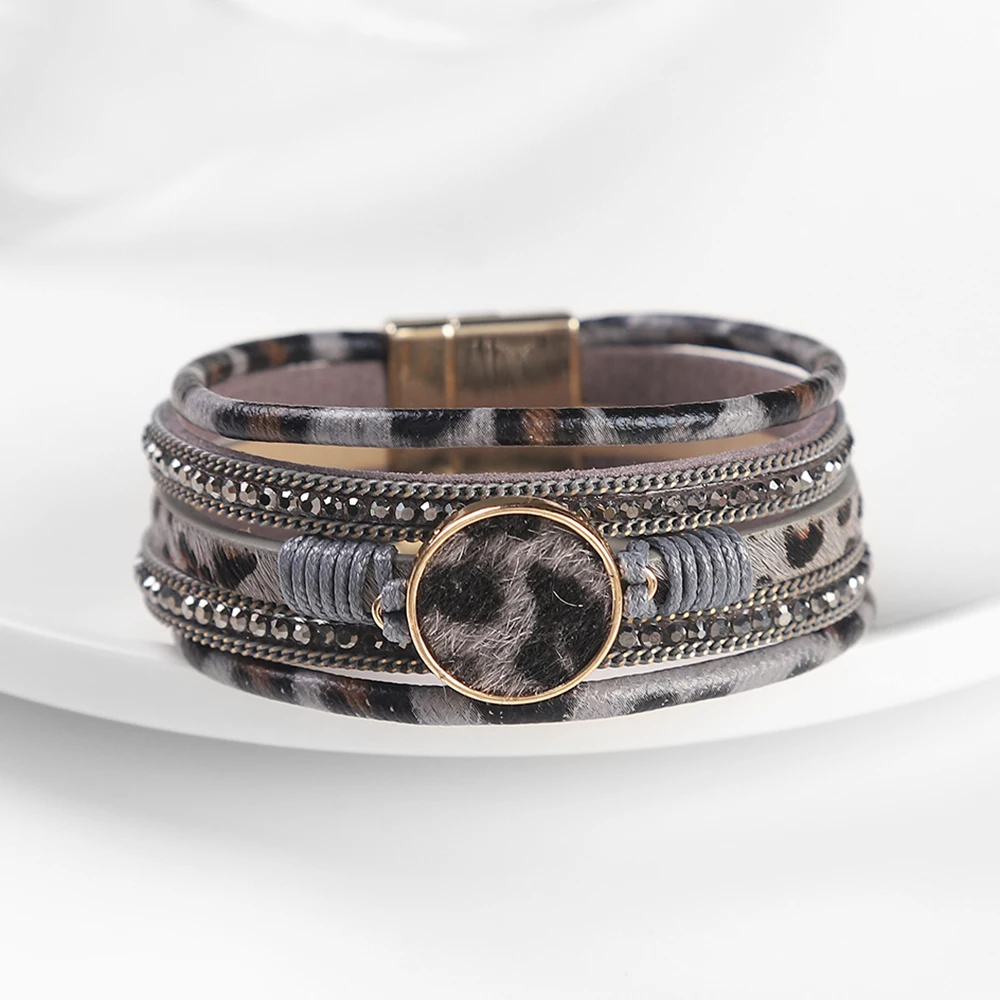 Four Styles Charm Leopard Bracelets for Women Teen Girls Multilayer Wide Animal  - £14.96 GBP