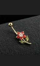 14K Yellow Gold Plated 2.00Ct Round Simulated Red Ruby  Belly Button Ring Women - £87.02 GBP