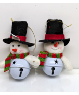 Lot of 2 Snowman Jingle Bell Christmas Tree Ornament Character on Metal ... - $16.54 CAD