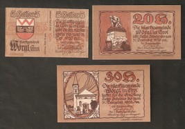 AUSTRIA WORGL in TIROL 30 &amp; 20 &amp; 10 heller 1920 3 auflage Notgeld 3psc Banknotes - £8.64 GBP