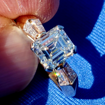 Earth mined Diamond Deco Engagement Ring Vintage Style Emerald cut Solitaire 14k - £6,941.61 GBP
