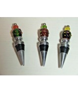 Set Lot of 3 Wine Bottle Stoppers Art Glass Red Blue Green Beautiful EUC - $19.56
