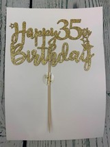 Gold Glitter Happy 35th Birthday Cake Topper Cheers to 35Years - £9.56 GBP