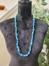 Vintage Turquoise Blue Stone Natural Chips Long Fashion Jewelry Necklace - $38.00