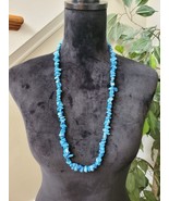 Vintage Turquoise Blue Stone Natural Chips Long Fashion Jewelry Necklace - £30.11 GBP