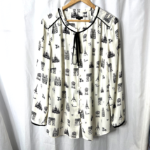 Talbots Womens Paris Eifel Tower Button Shirt Top Blouse Sz 1X Plus Size - $18.99