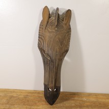 Vintage Hand Carved Wood Zebra Face Mask 14&quot; Tall Wall READ - £27.37 GBP