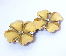 1Pr Flower Beige/ Pale Yellow Shiny &amp; Clear White Rhinestone Clasp Buckle BC91 - £5.58 GBP