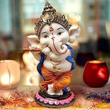 Flute Ganesha Vinayak figurine Handcrafted for home decor puja remove obstacles - £24.13 GBP