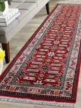 2 ft. 6 in. x 10 ft. Hand Knotted Afghan Wool &amp; Silk Kazak Runner Rug, Red &amp; - £181.14 GBP