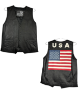 Bikers Dream Apparel Lined Button-down Black Leather USA Flag Vest Men&#39;s... - €40,03 EUR