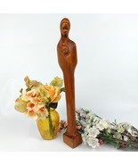 Minimalistic Madonna and Child Sculpture – Vtg Religious African Style W... - $116.23 CAD