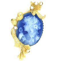 18k Yellow Gold Carved Chalcedony Cameo w/ Diamond and Cultured Pearl Ac... - $7,259.13