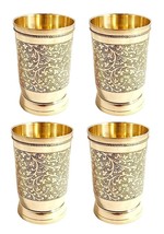 Brass Drinking Tumbler Mughlai Embossed Glass Ayurveda Benefits 300ML Set Of 6 - £67.92 GBP
