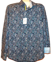 Bugatchi Men&#39;s Blue White Paisley Pattern Cotton Shirt Size M - £73.06 GBP