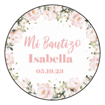 12 Mi Bautizo Stickers Favors Labels tags Spanish 2.5&quot; Girl Pink Floral Baptism - £8.96 GBP