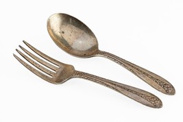 National Sterling Margaret Rose Baby Spoon and Fork Set Nice Vintage! - $118.80